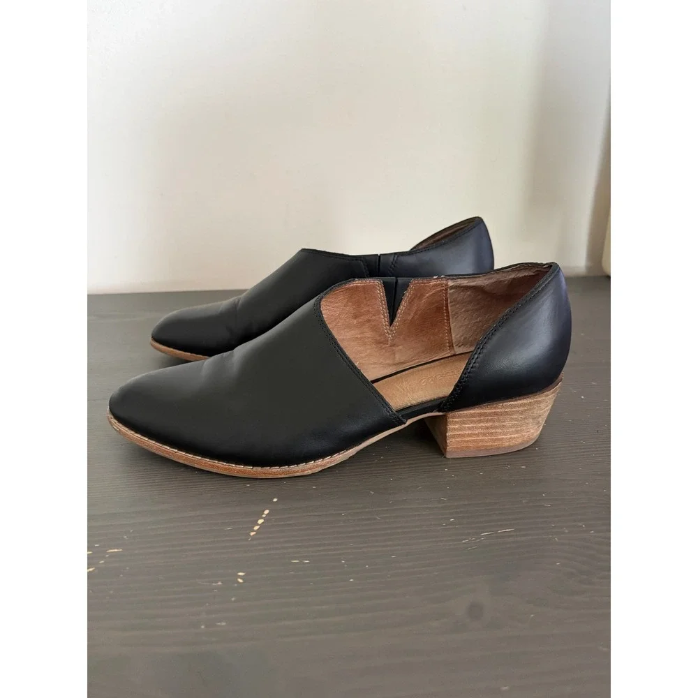 Madewell Shoe Lucie 9 True Black Leather D'Orsay Stacked Heel Bootie